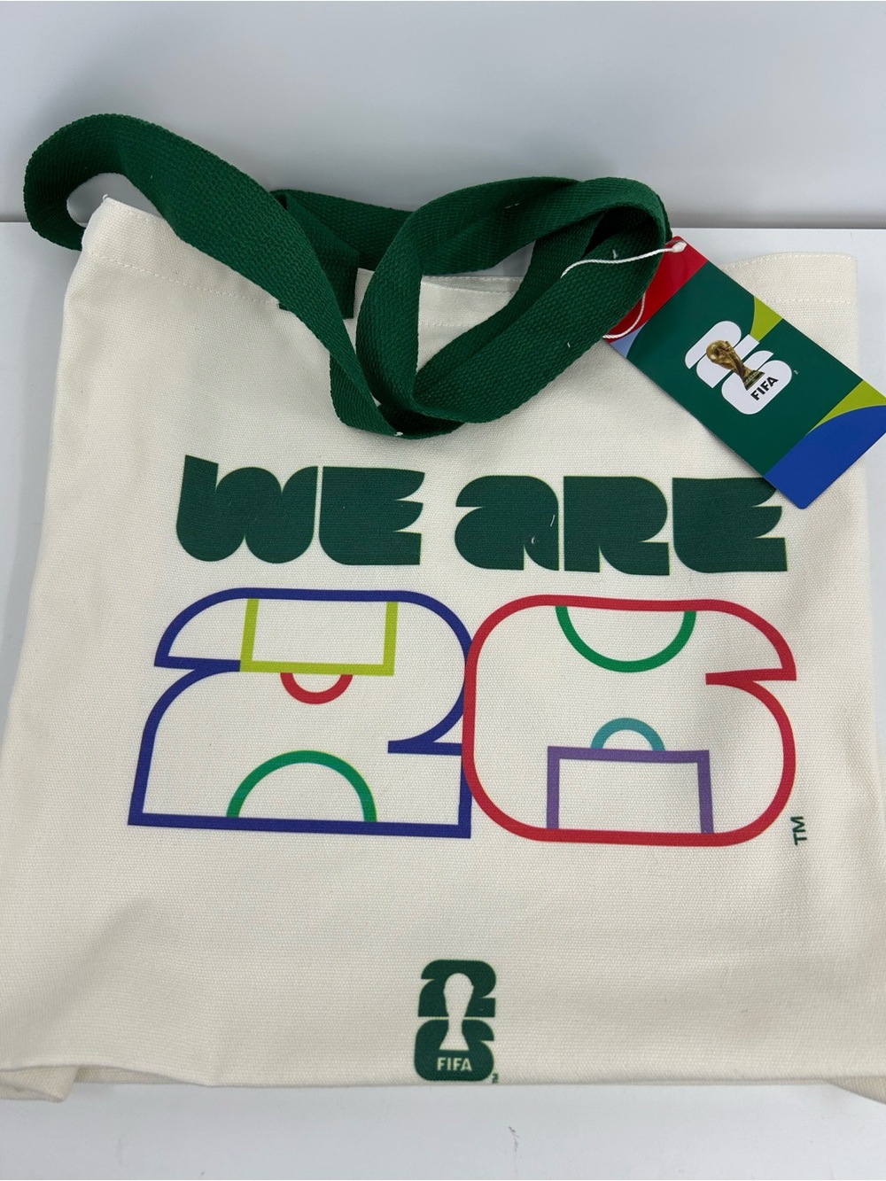 FIFA 'We Are 26' Cream Canvas Tote with Green Handles